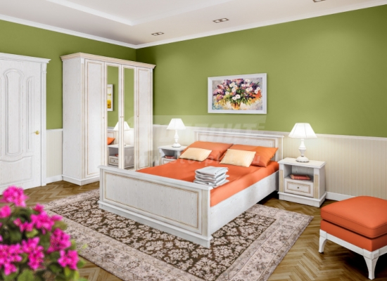 Версаль Спальня (кровать + шкаф + тумбы) Белый Ясень